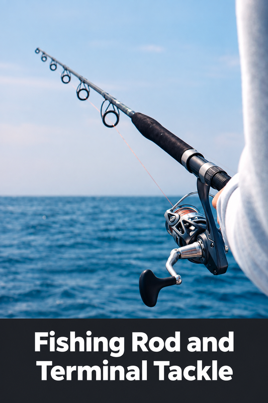 Ocean fishing photo with Fishing Rod and Terminal Tackle wording
