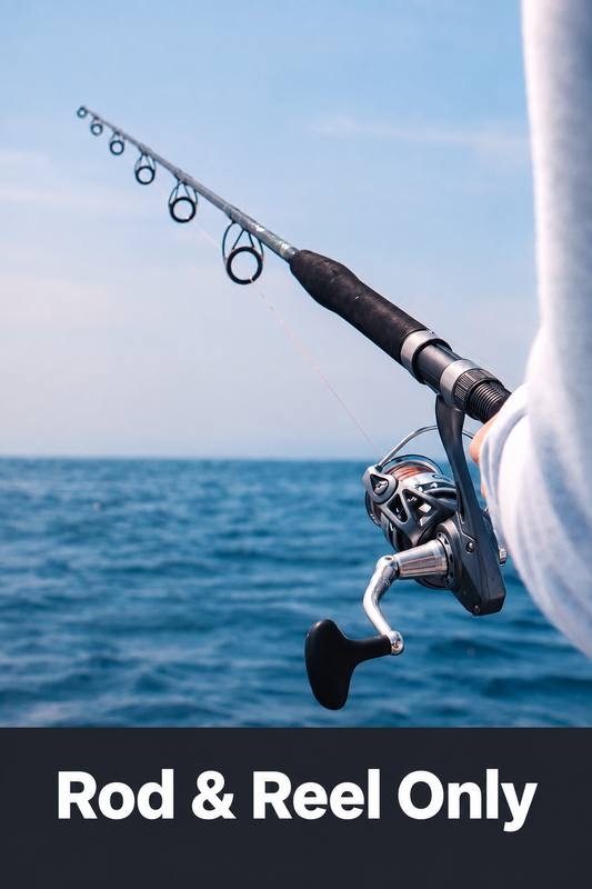 Ocean fishing photo with Rod & Reel Only wording